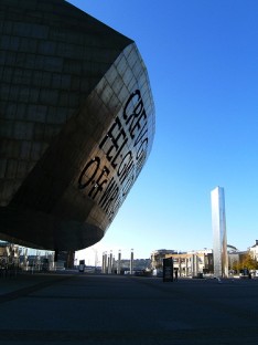 Home to many theatre productions the Millennium Centre comes face to face with Torchwood Tower (photo courtesy of givingnot) 