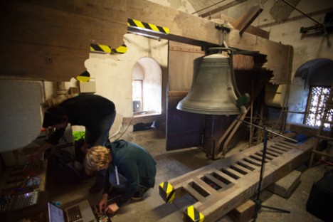 Musicians Richard James and Robin Edwards in the Castle Clock Tower