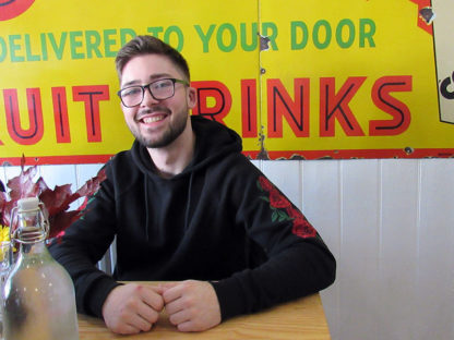 man in cafe gives his view on jobs in the South Wales Valleys