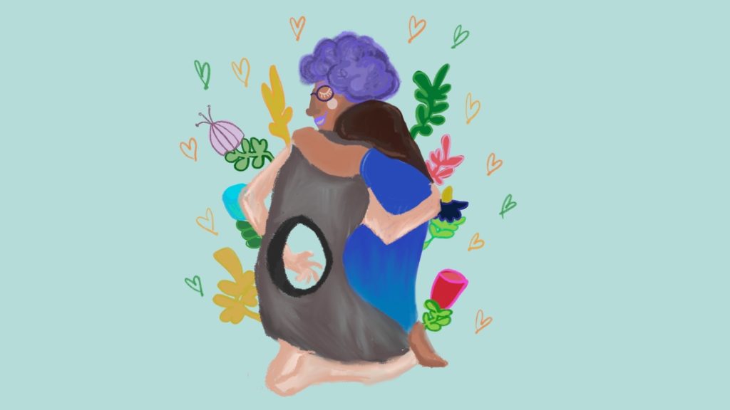 illustration women hugging domestic abuse victims