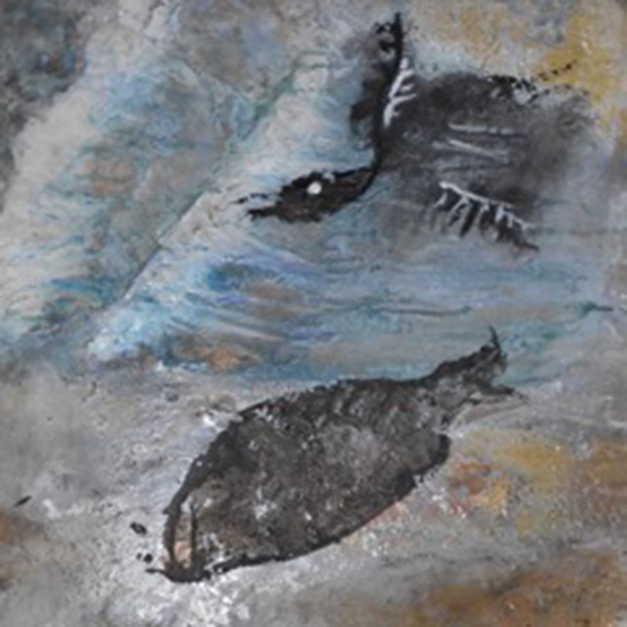 Abstract painting of a bird and a fish
