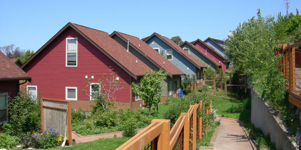 Red houses from Duwamish Cohousing in Seattle, USA