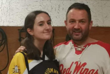 Sophie and Johnathan Williams from Cardiff in ice hockey jerseys