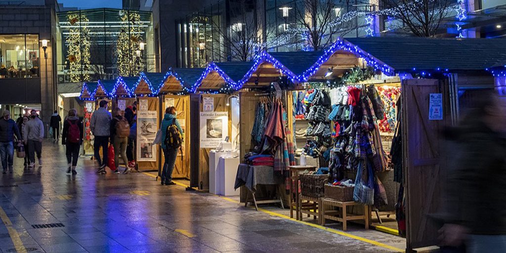 Cardiff Christmas Market stalls.