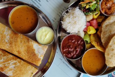 South Indian dosas and a traditional North Indian thali