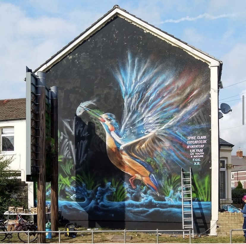 The kingfisher mural in Atlas place, Cardiff 