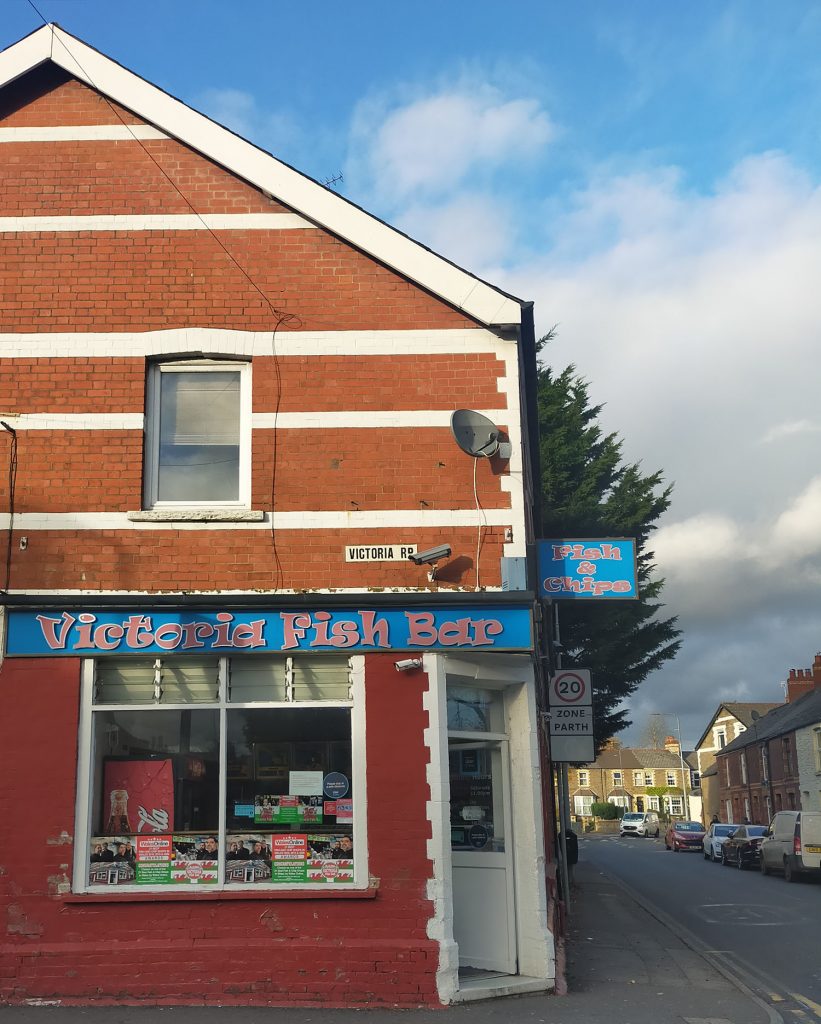 The outside of Victoria Fish Bar in Whitchurch, Cardiff, which will provide free Christmas meals