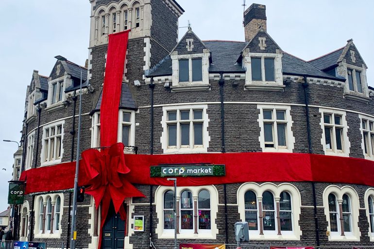 Corp Market, located in Canton, with a bow wrapped around it for the festive season
