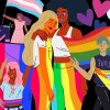 An illustration created on Canva, showcasing graphics of people of colour with different pride flags