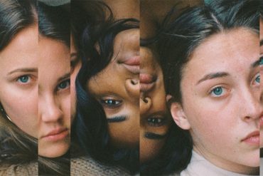 Three women's faces edited to make distorted