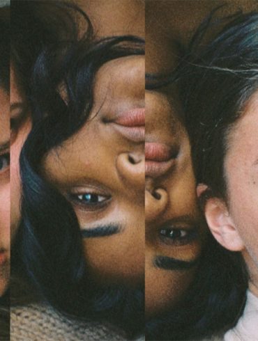 Three women's faces edited to make distorted