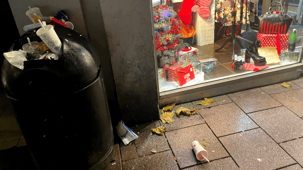 Overflowing bins are not an unusual sight outside food joints in City Centre   