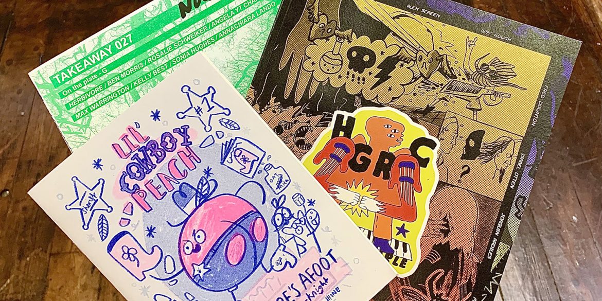 A selection of brightly coloured zines