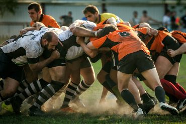 Rugby players in a scrum