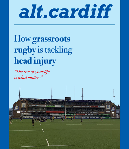 Magazine cover showing a rugby pitch