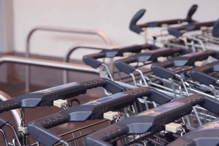 Shopping trolleys outside supermarket