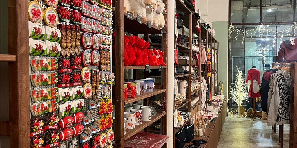 A picture of the shop shelves stacked with Welsh produce