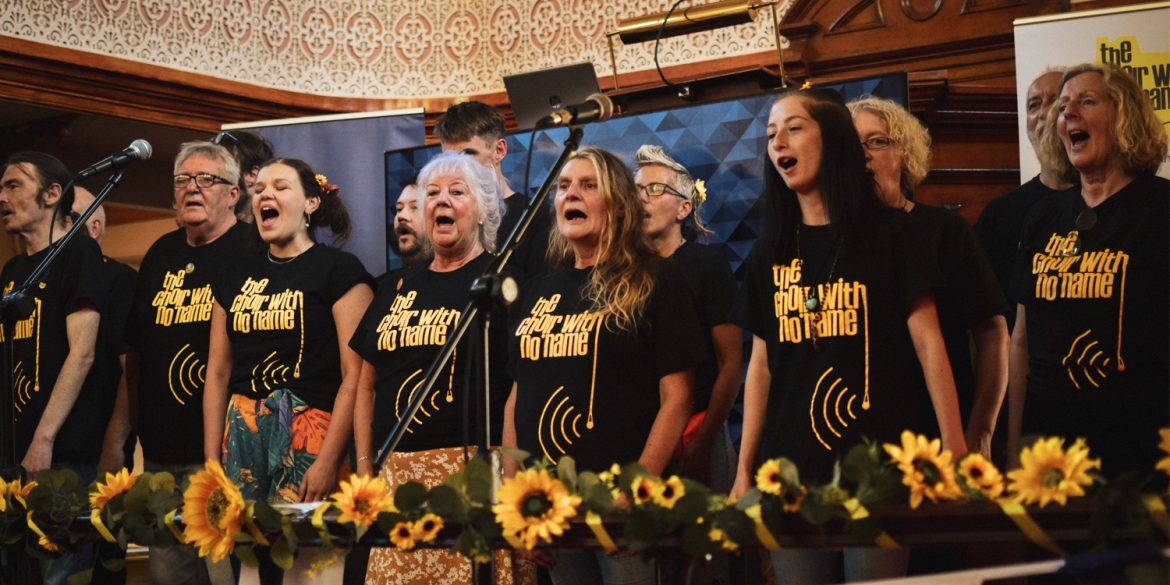 Homeless choir singing at concert.