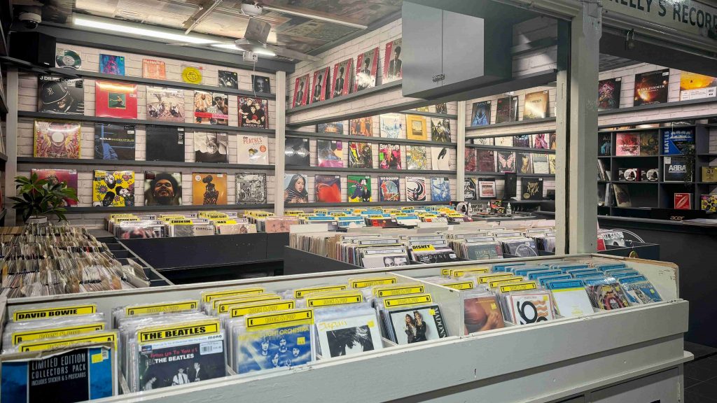 Kellys record shop, in Cardiff market, full of vinyl