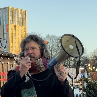 Adam Johannes Protesting with Cardiff People's Assembly