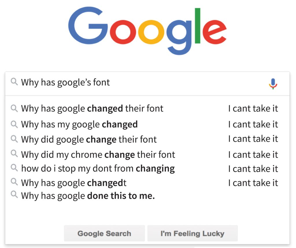 A google search result asking why google changed their font