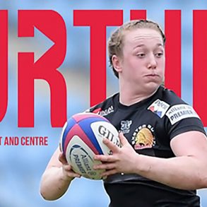 The Further issue three front cover features Abbie Fleming as she runs with a rugby ball