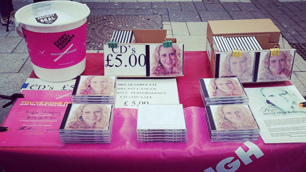 In front of her, this is her new album on the table.