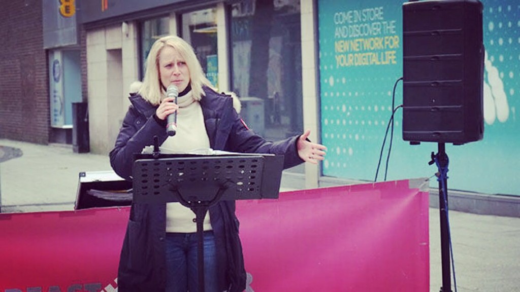 Kyla gives her street performance in Cardiff.