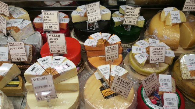 A selection of Welsh cheeses.