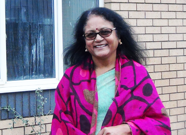 Vimla Patel outside the Sanatan Dharma Temple