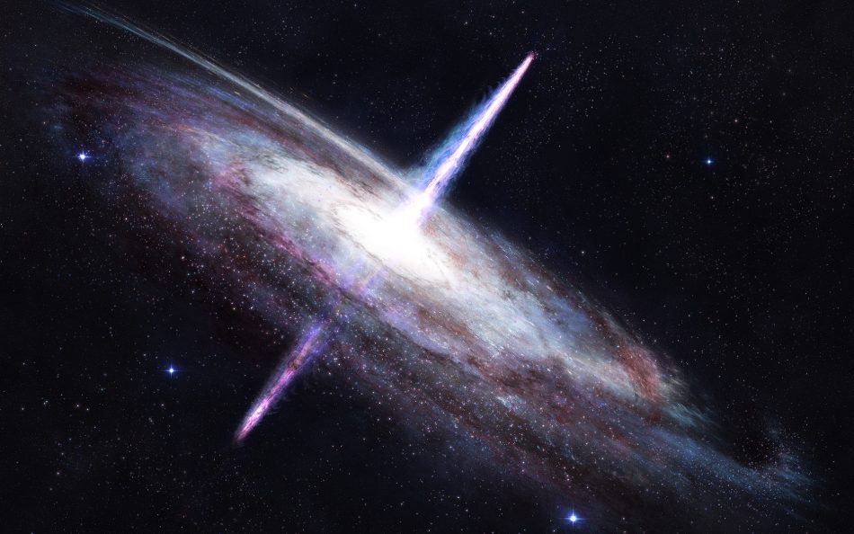 Pictured: A quasar with jets coming out of both sides of it.