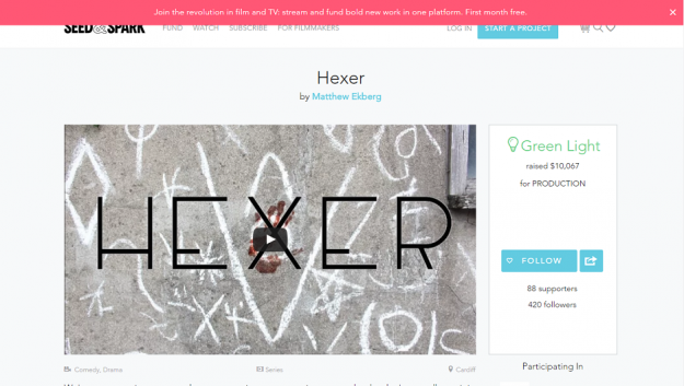  Hexer's Seed & Sparks crowdfunding page.