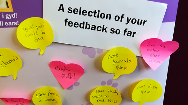 Cardiff University library feedback board. 