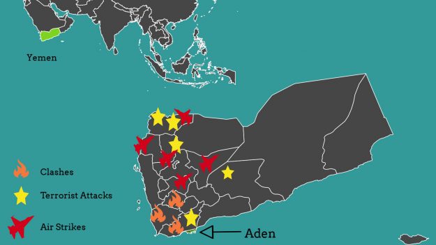 Map of Yemeni Civl War scenes of conflict
