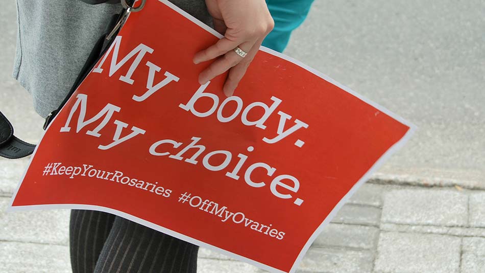 A sign reading "My Body. My Choice." at a rally for abortion rights
