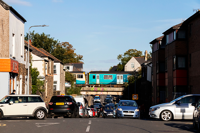 A traffic jam in Cathays, Cardiff.