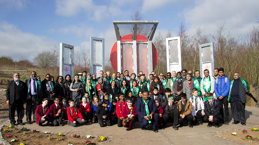 Group gathered at International Mother Language Monument to celebrate International Mother Language Day 2019