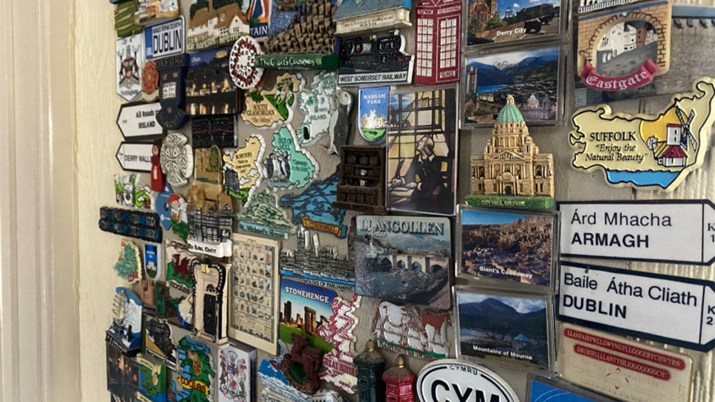 Collection of fridge magnets, magnets, from various parts of the world
