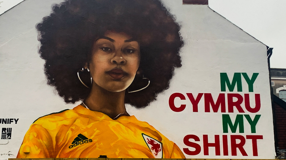 Black woman football Cardiff street art
