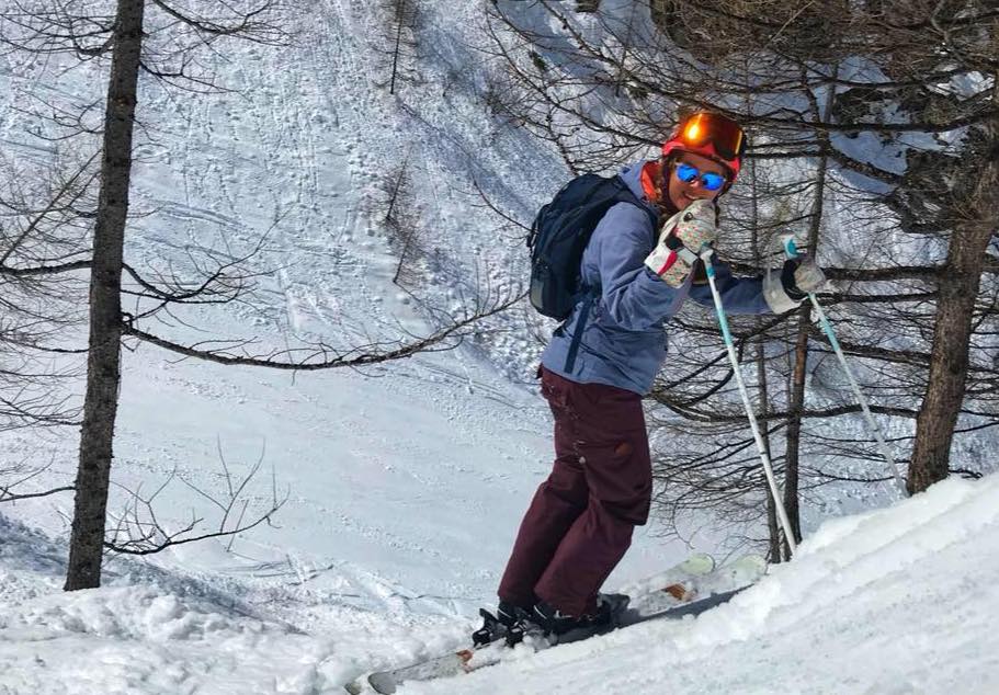 Laura at age 19 skiing on one of her first seasons in the Tignes, France.