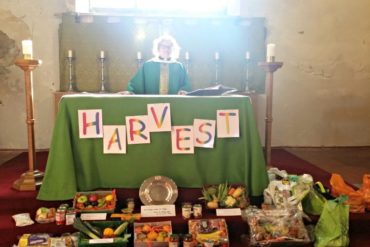 Reverend Marja Flipse of All Saints Church, Llandaff North with food donations.