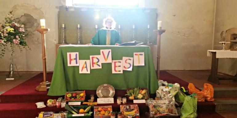 Reverend Marja Flipse of All Saints Church, Llandaff North with food donations.