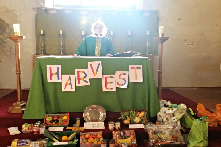 Reverend Marja Flipse of All Saints Church, Llandaff North with food donations.