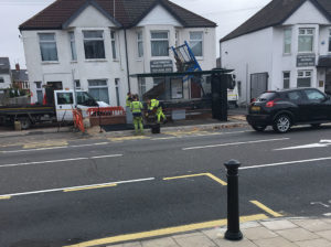 Work has continued to improve a pavement on Caerphilly Road