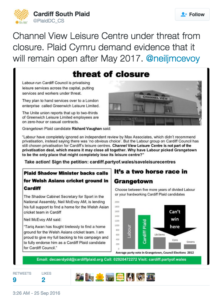 Plaid Cymru made the claim through the Cardiff South Plaid twitter feed.