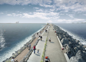 An artists impression of the sea wall for the proposed Tidal Lagoon in Swansea Bay.