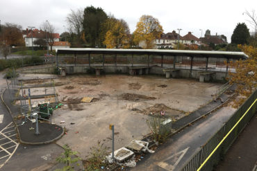 The disused recycling centre as seen from Waungron Park station