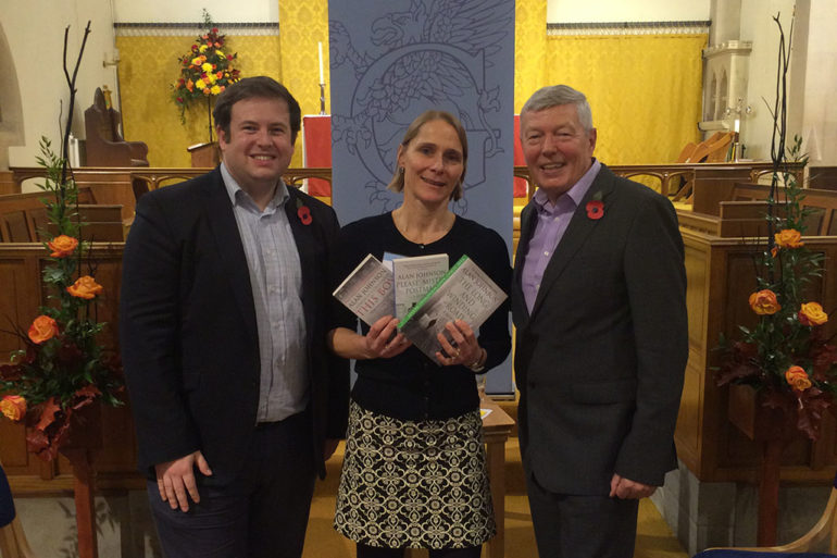 Alan Johnson with Stephen Doughty MP and Mel Griffin, the proprietor of Griffin Books, at the event.