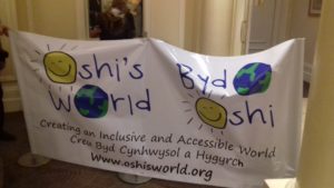 An Oshi's World banner at the masquerade ball.