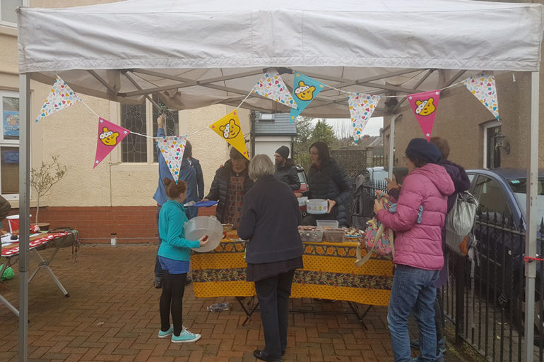 The tent where the bake sale took place at Foreland Road